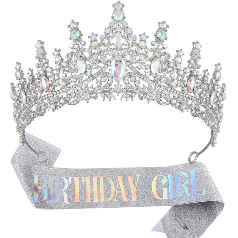 Luxury Crystal Crown & Sash Set for Birthday Girl