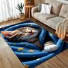 Wielorozmiarowy Niebieski Koc Dywan ze Wzorem Kota do Sypialni Salonu Przyłóżkowy Sofa Mata Podłogowa Nowoczesny Wystrój Domu Dywanik do Zabawy