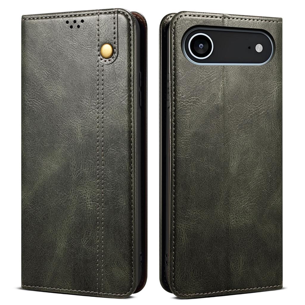 For iPhone 17 Air Case Crazy Horse Texture Waxy Leather Wallet Stand Phone Cover