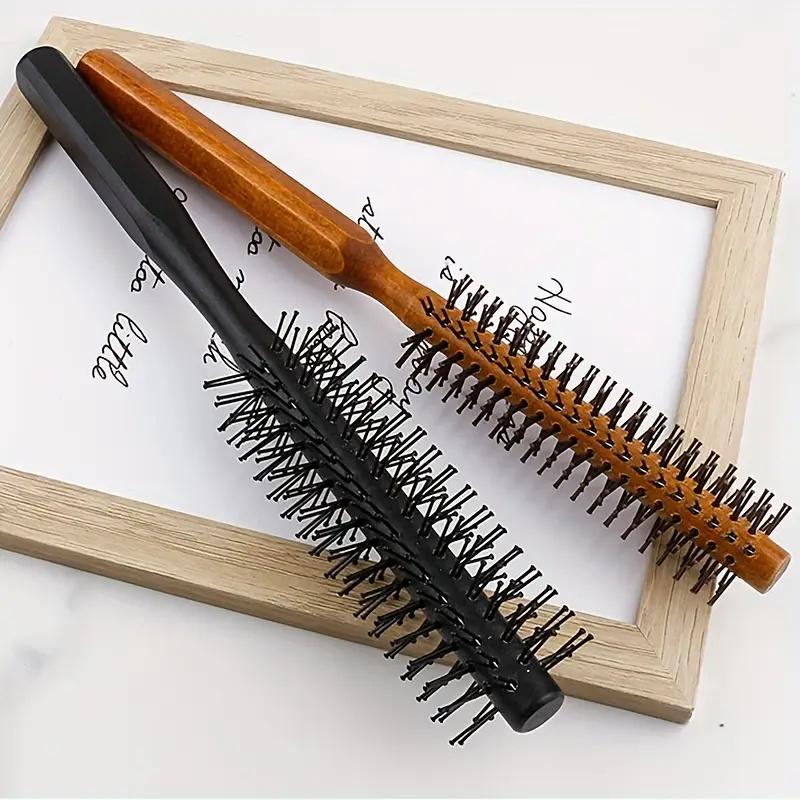 BEPAN 1/2pcs Wooden Roller Hairbrush Voluminous Roots Hair Round Styling Comb with Nylon Bristles for Blow Drying and Styling Curls