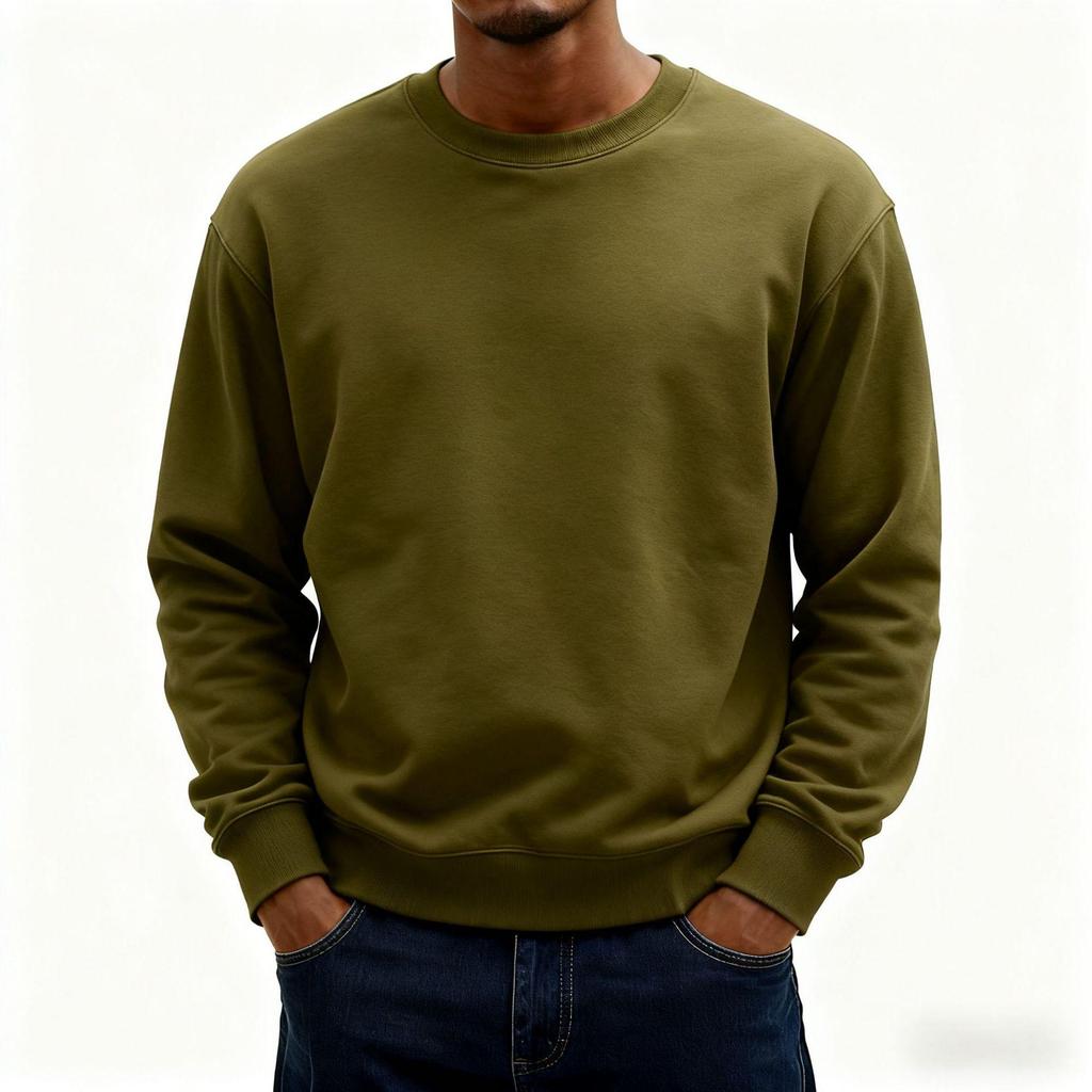 European Classic 2025 Solid Color Men's Loose Hoodie - Simple Round Neck, Autumn/Winter Long Sleeve T-Shirt