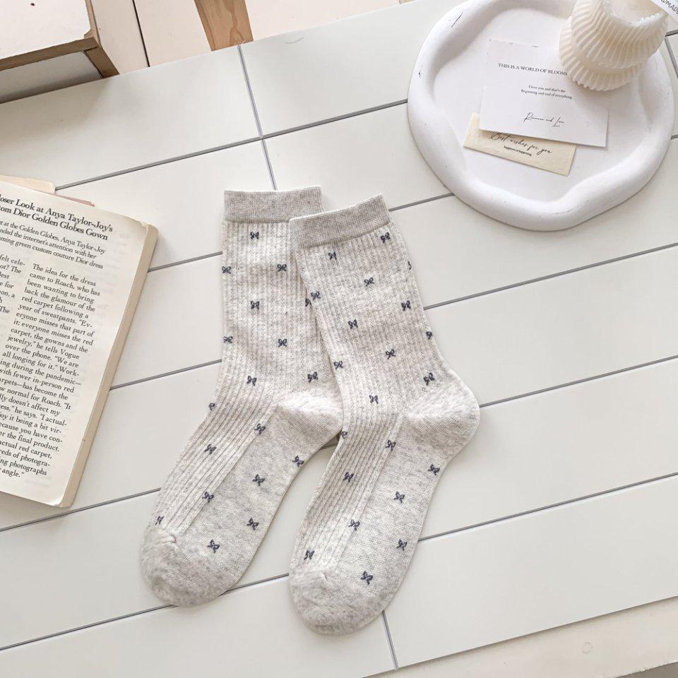 Chaussettes mi-mollet rétro style nœud français pour femmes pour l'automne/hiver
