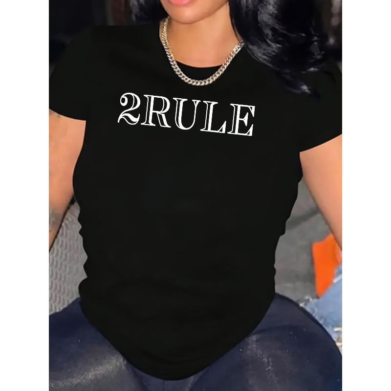 

Women s Oversized Short Sleeve T-Shirt with rule Print & Number 2 Accent - Casual Round Neck All-Season Top, Machine Washable 4XL чорний