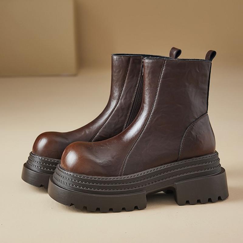 

Осень Зима Массивный Каблук Женские Мотоботы Комфорт Круглый Носок Обувь Уличный Стиль Кожа Современные Короткие Ботфорты Женские 35