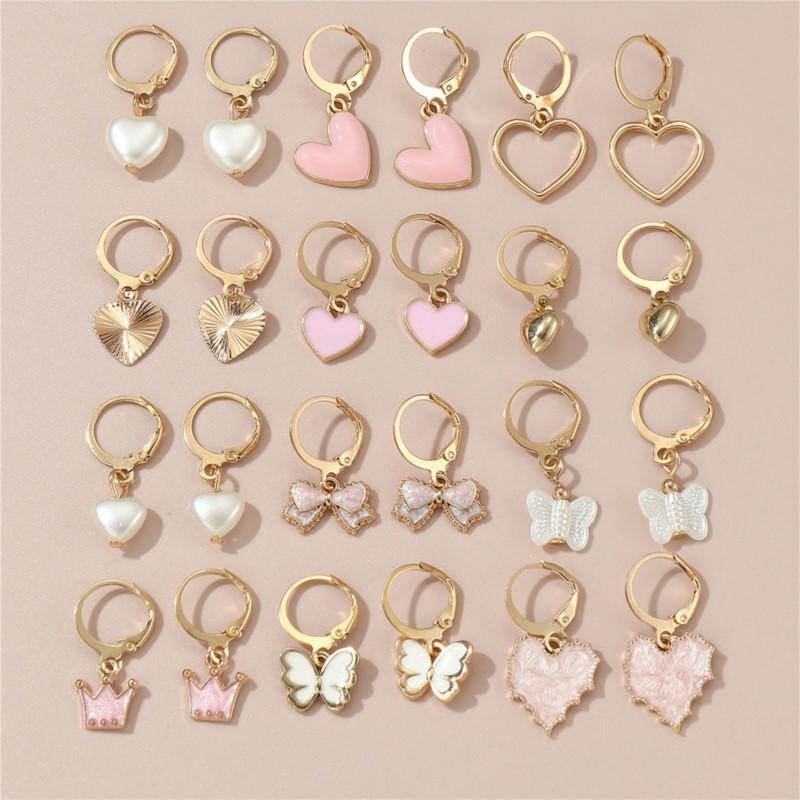 24pcs/set Butterfly Love Heart Hoop Earrings Sets for Women Exquisite Design Dangle Earrings Shared Jewelry Gifts