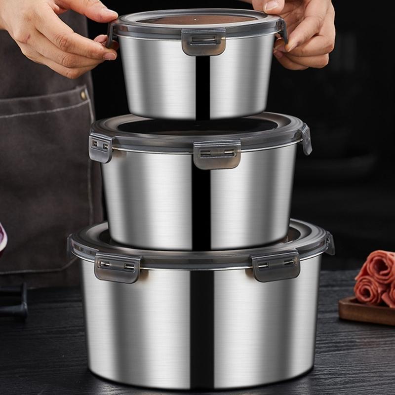 Large Capacity Stainless Steel Food Storage Container Leak Proof Lunch Box with Lid Metal Crisper for Home and Office