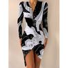 Print Long Sleeve Bodycon Irregular Dresses New New Dress