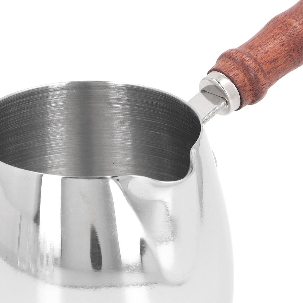 Mini Milk Warmer Pot Small 304 Stainless Steel Multi Functional Wooden Handle Mini Melting Pot Non Slip Portable for Outdoor