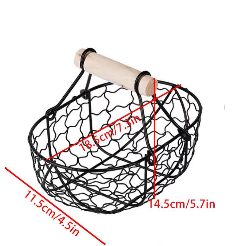 1pc Tragbare Brot Korb Eisen Gemüse Lagerung Mit Holzgriff Obst Schüssel Eco Freundliche