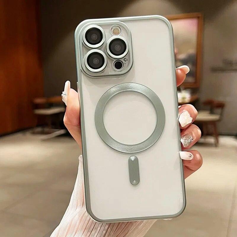 Magnetické pouzdro pro Magsafe Wireless Charger Case Matné pokovování Silikonové měkké pouzdro pro iPhone 15 14 Plus 13 12 11 Pro Max Clear Ultra tenký zadní kryt