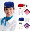 Damen Stewardess Kostüm Zubehör Beinhaltet Flugbegleiterin Hut Brosche Anstecknadel Schal Sonnenbrille Ohrringe Handschuhe