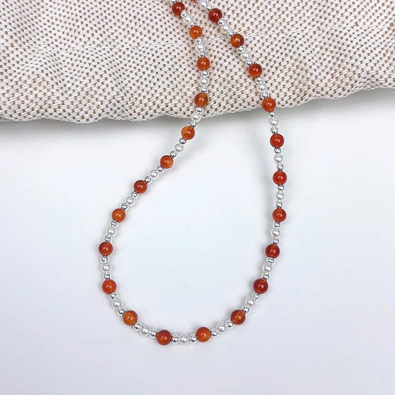 

S925 Sterling Silver Red Agate Silver Bell Necklace - Women s Festive Sweater Chain 925 Silver