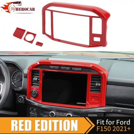 Red Center Control GPS Navigation Screen Trim For Ford F150 -24 Accessories