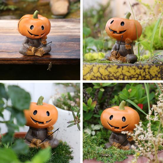 Pumpkin Head Scarecrow Figurine Fishing Scarecrow Sculpture Halloween Decor Pumpkin Statue for Fish Tank Aquarium Pond