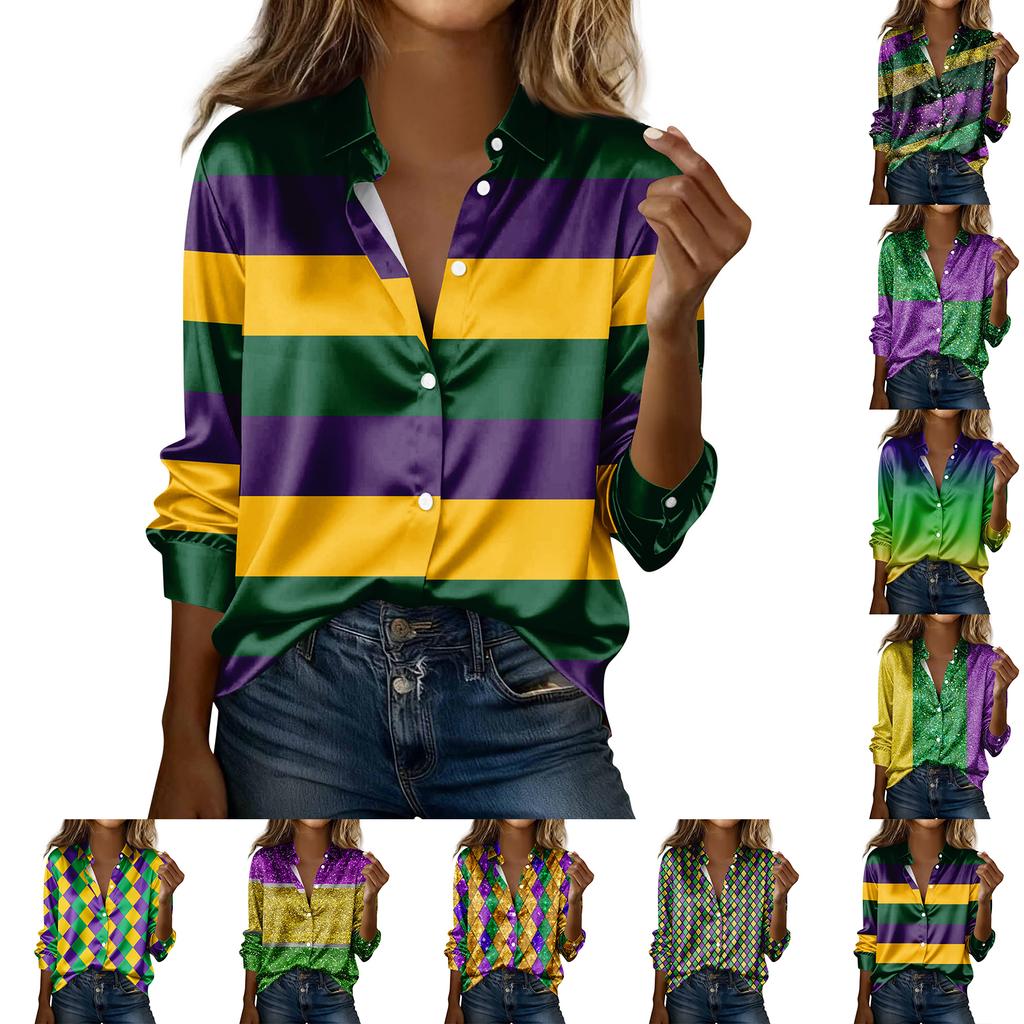 Camicia da donna, camicetta, stampa, bottoni, manica lunga, casual, basic, colletto, regolare
