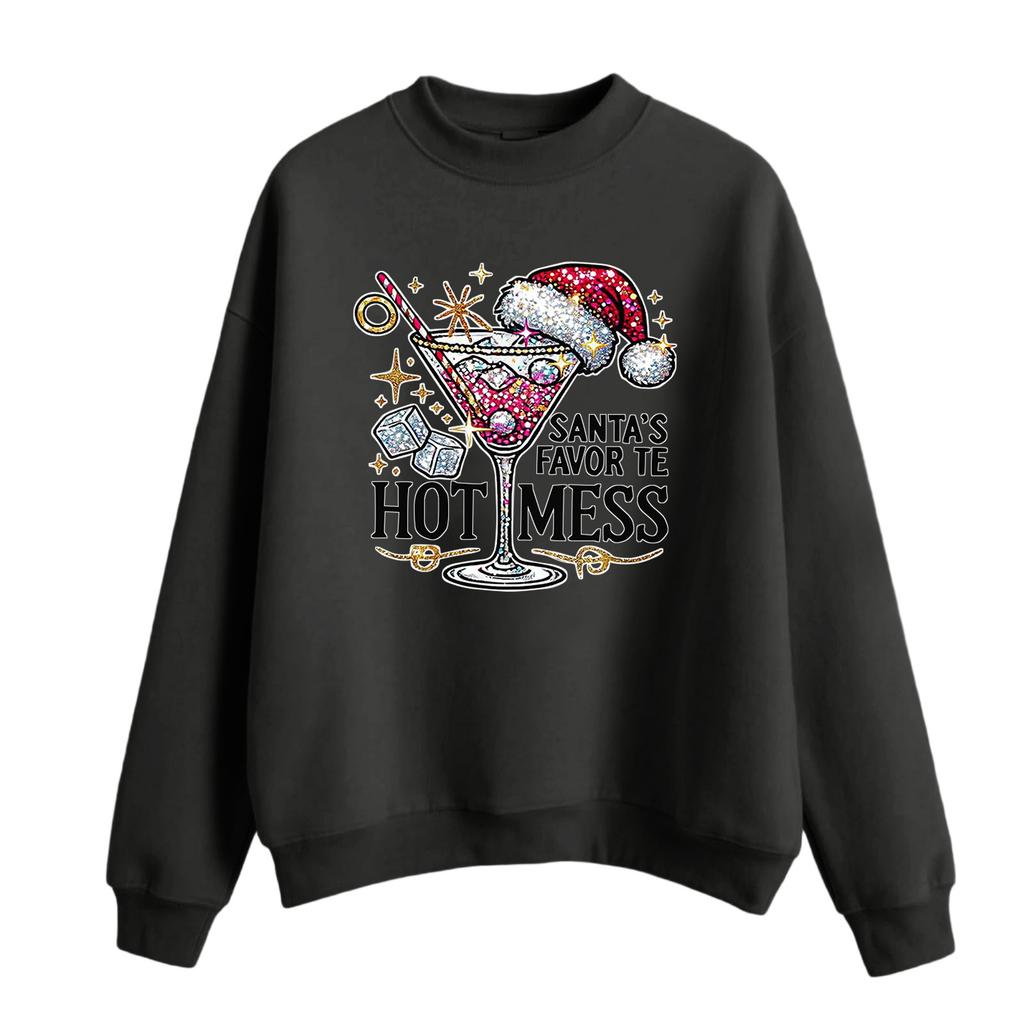 Ladies' Fashionable Casual Round Neck Long Sleeved Christmas Printed Hoodie