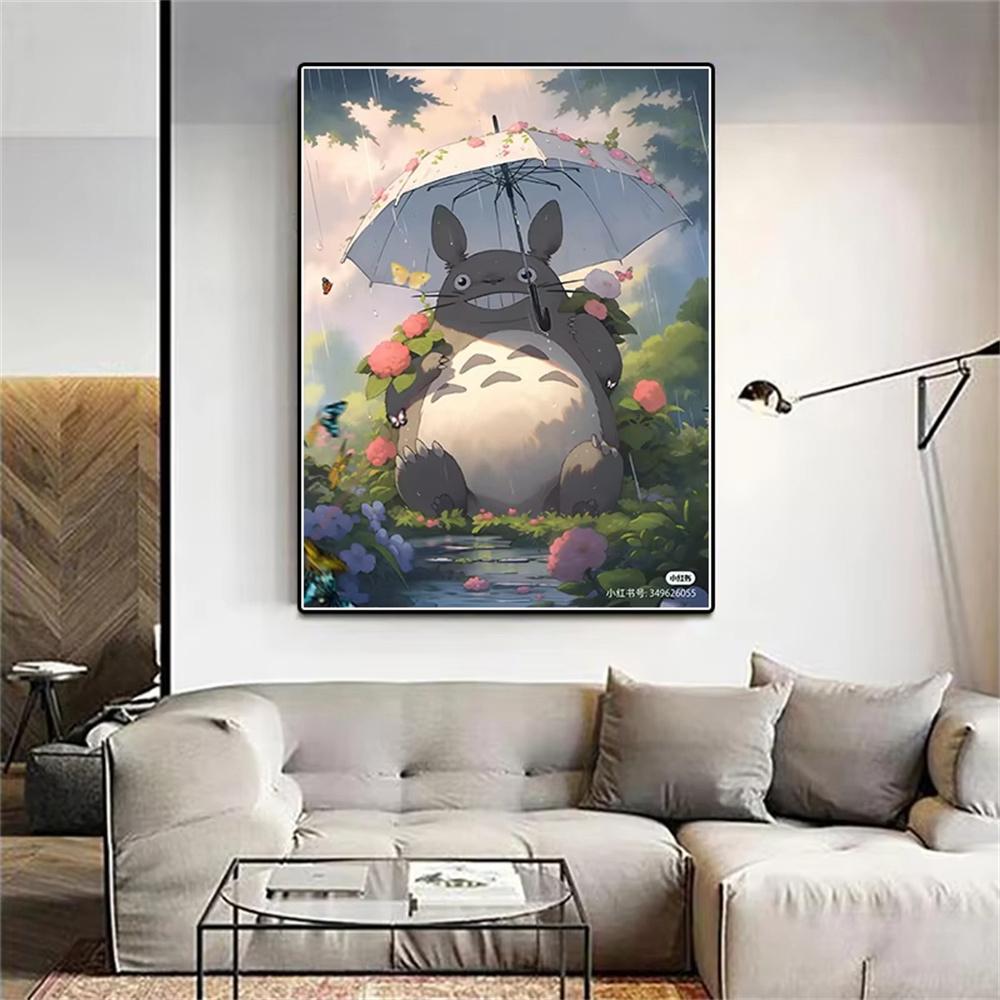 Japanese Anime Diamond Painting, Hayao Miyazaki Totoro with Diamond Embroidery, Girl Flower Handmade DIY Mosaic Home Decoration