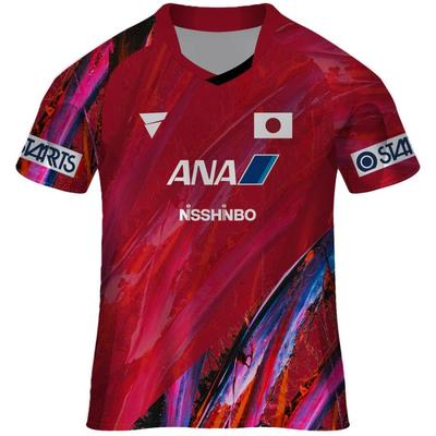 Victus Table Tennis Game Shirt, Japan National Team Model V-NGS407, Red, Size 2XL, with Sponsor Logo, No JTTA Mark, Player-issued, Unisex