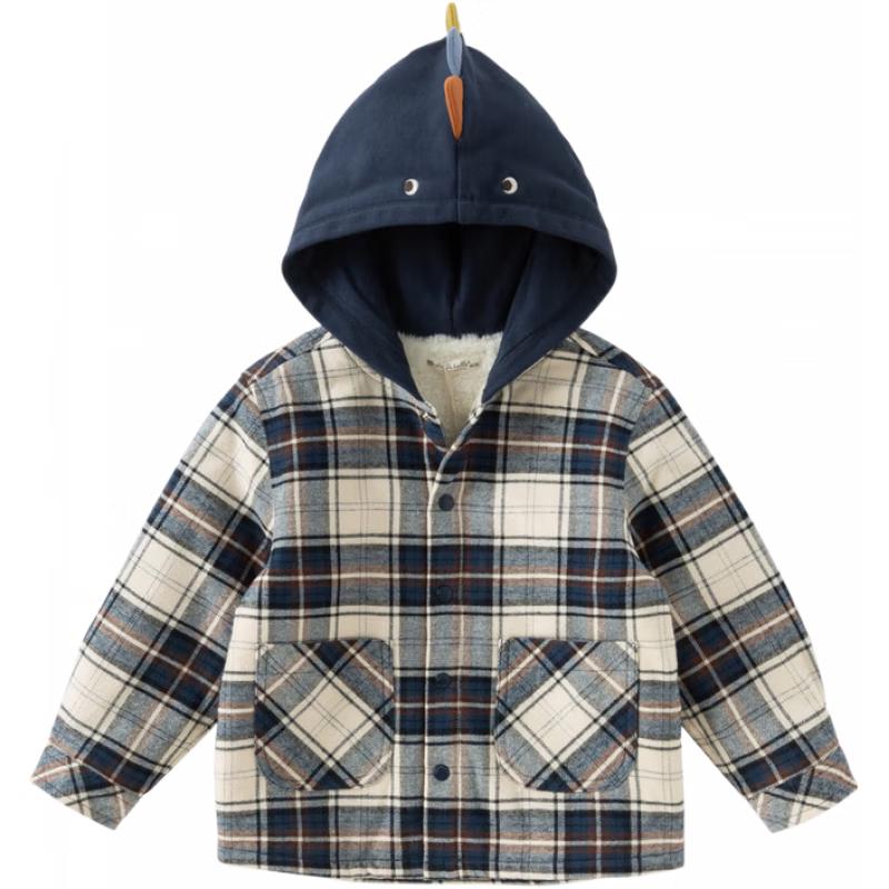 DAVE&BELLA Boys Plaid Hooded Fleece Cardigan 130cm
