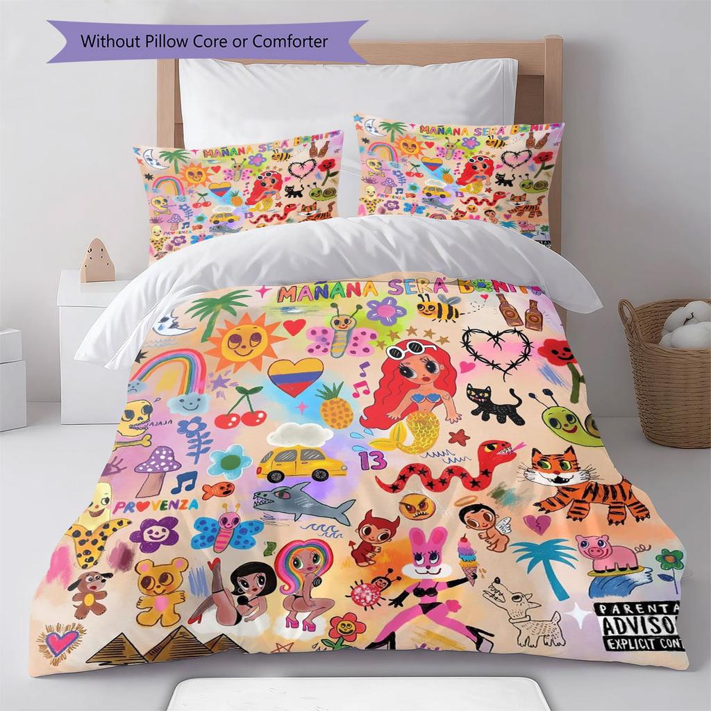 Karol G Pattern Bedding,Quilt Set Quilt Cover Pillowcase Home Birthday Gift(1 * Duvet Cover + 2 * Pillowcase, Without Core)