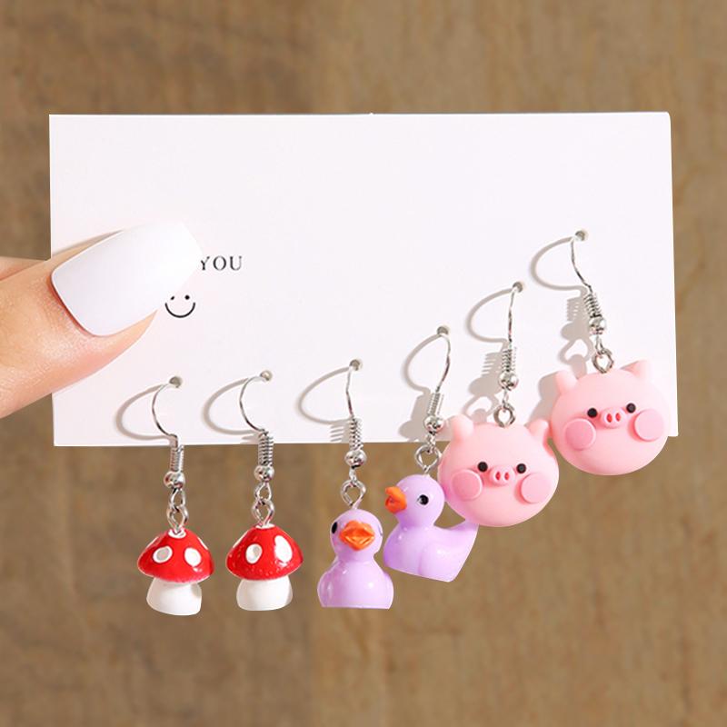 Cartoon Duck Frog Dangle Earrings Set Cute Animal Butterfly Heart Mushroom Drop Earrings for Women Girls Trendy Jewelry Gifts