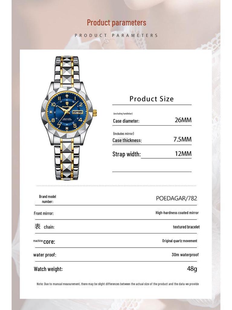 Orologio da Donna Svizzero Impermeabile Luminoso Doppio Calendario al Quarzo - Best Seller
