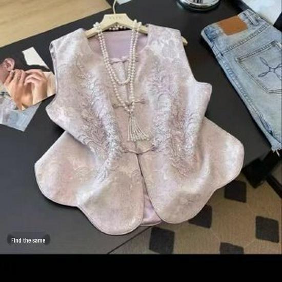 

Chinese Style Jacquard Sleeveless Vest for Middle-Aged Women - Spring Collection Large фиолетовый