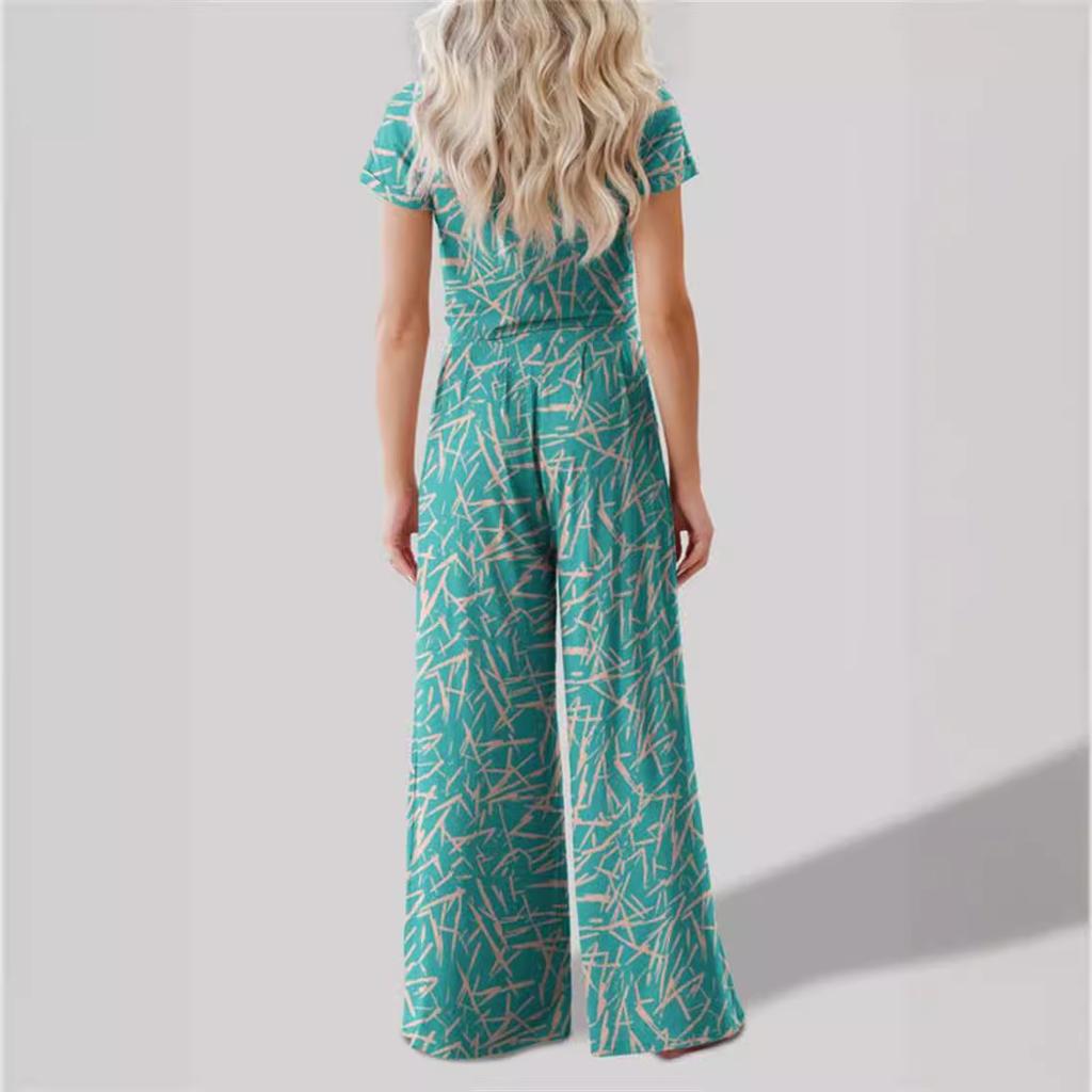 Women's Round Neck Trousers Printed Casual Suit