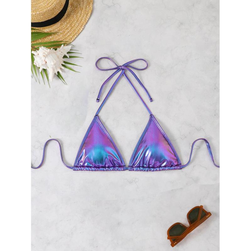 

2024 Women s Patent Leather Halter Bikini Swimsuit - Sexy Pure Color Small веселковий/синій