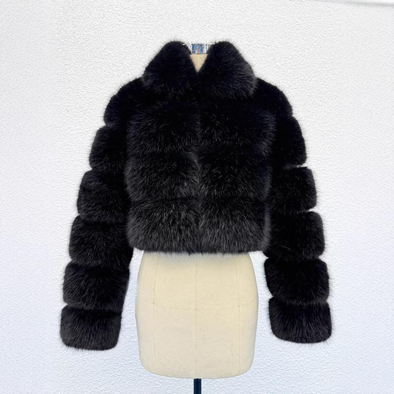 S-6X Short Imitation Fox Fur Jacket Women's Winter New Fashion Artificial Fur Splicing Crew Neck Coat