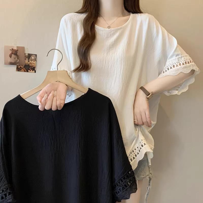 

Women s Summer Short Sleeve Lace Hollow T-Shirt Design Casual Loose Top 4XL білий