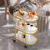 Wrought Iron Mobile Dining Trolley: Multifunctional Hand-Pushed Tea, Water, and Cake Delivery Cart for Home and Commercial Use.
