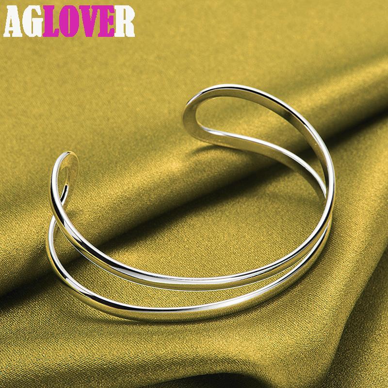 Gioielli con bracciale rigido in argento sterling 925 con linea a doppio cerchio