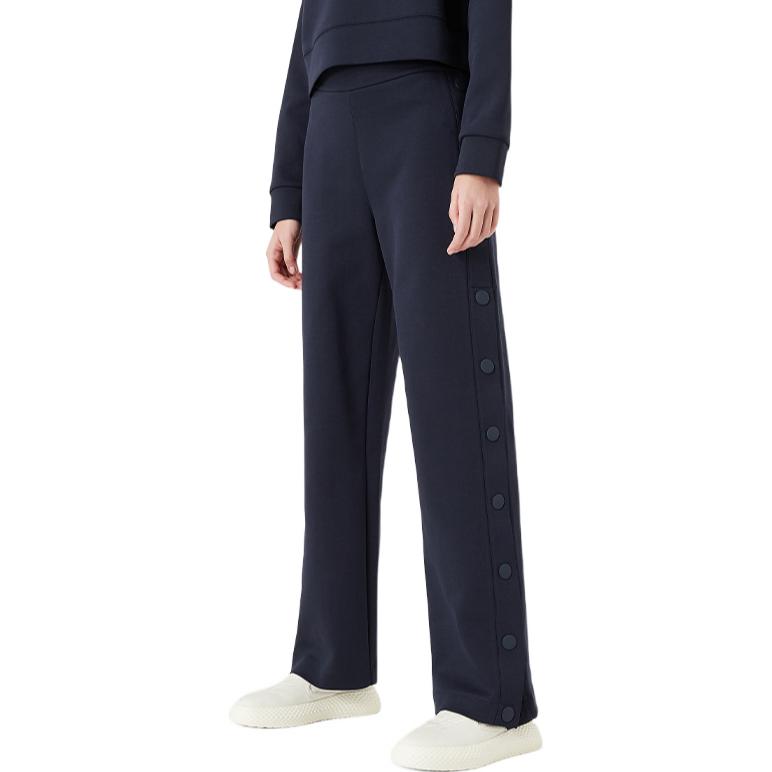 Emporio Armani Solid Color Loose Fit Side Button Straight Leg Casual Pants Women bottoms Black 3L2P6C2JYWZ-0922
