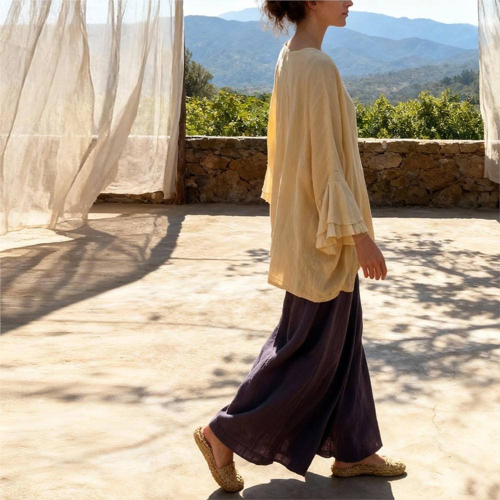 Johnature Women Vintage T-Shirts Spring Chinese Style Solid Color Butterfly Sleeve T-Shirts