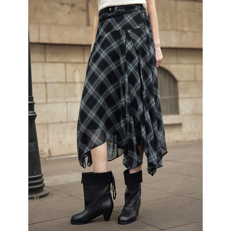 ELLE French Plaid Chiffon A-line Skirt