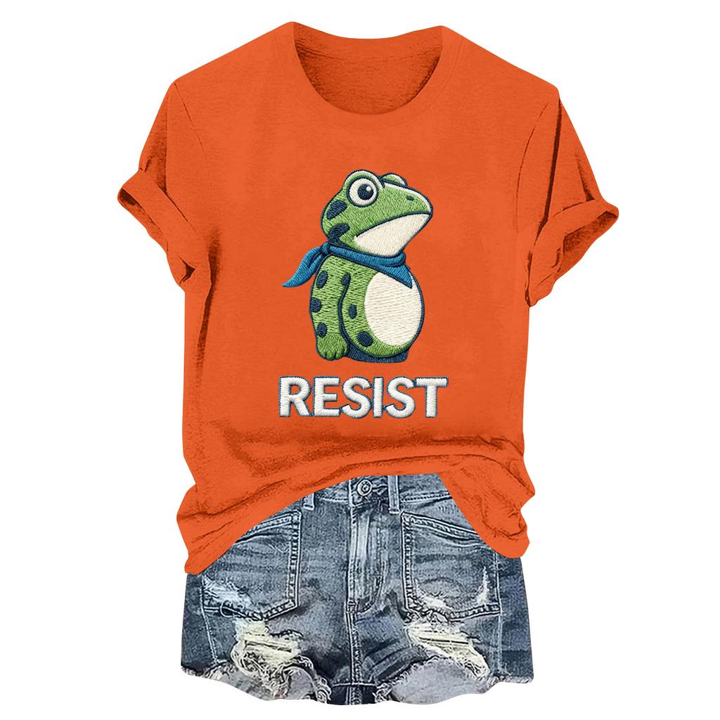 Women's Fashion Casual Printed Round Neck Short Sleeved Pullover T-Shirt Top