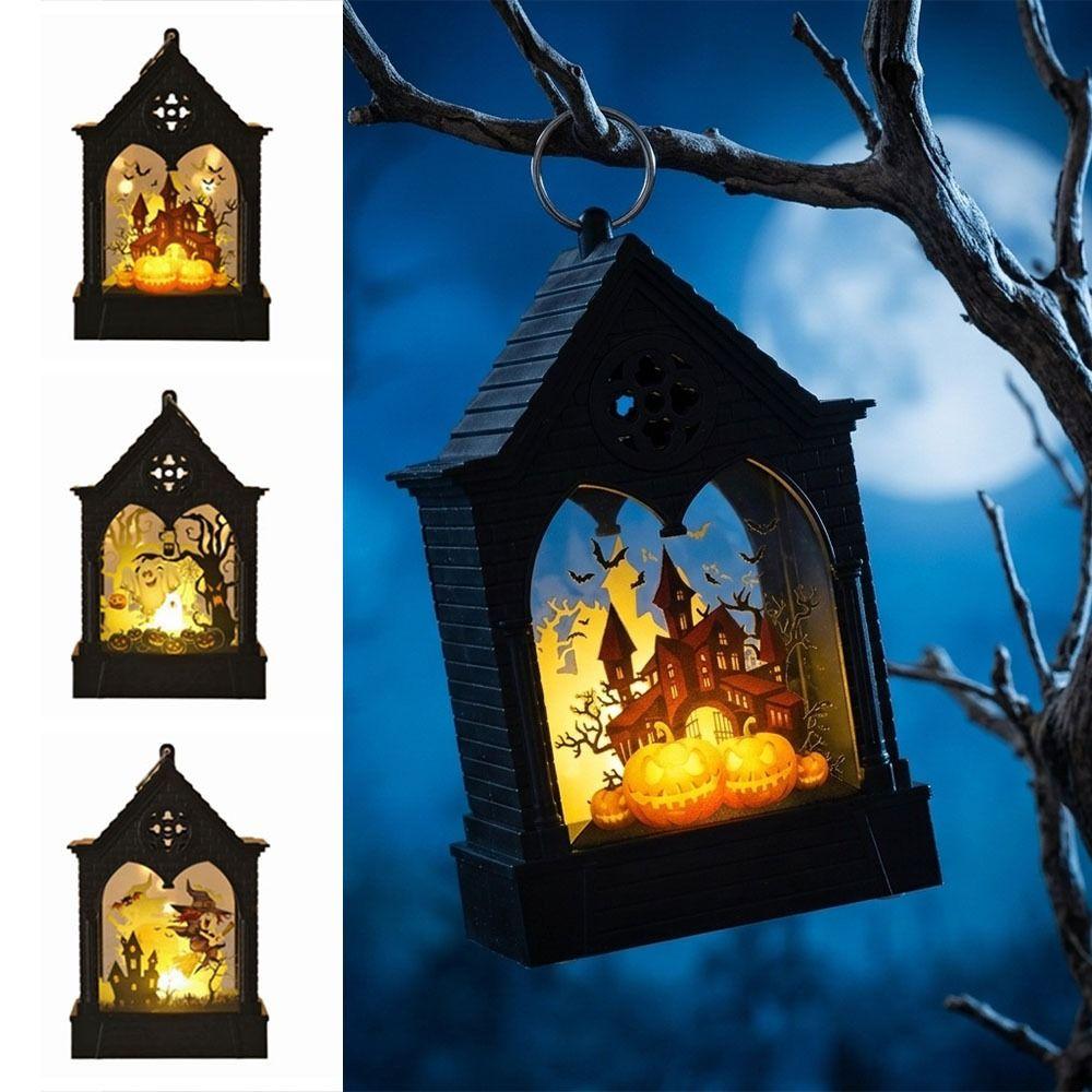 House Shape Halloween LED Lamp Cordless Ghost Festival Lantern Pumpkin LED Light Desktop Ornament