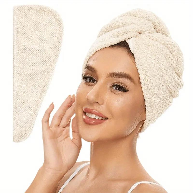Microfiber Hair Towel Wrap Soft Quick Dry Hair Drying Cap Anti Frizz Hair Turban Bathroom Accessory