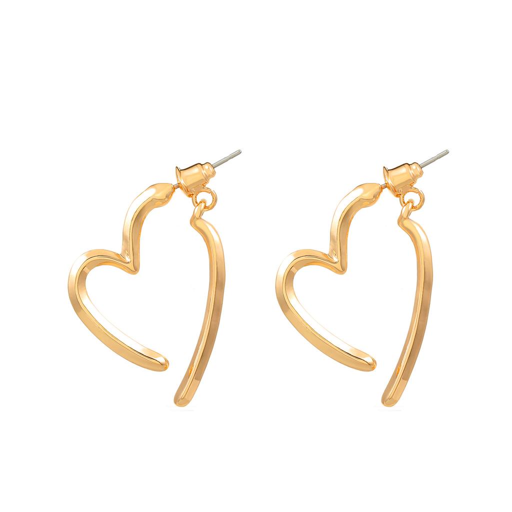 Large Hollow Irregular Open Heart Drop Earrings Smooth Polished Minimalist Love Shape Dangle Ear Jewelry for Women Daily Dating Wear