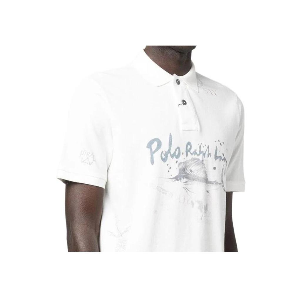 Polo Ralph Lauren SS23 Watercolor Effect Logo Printed Short Sleeve Polo Shirt Men tops White 710904444-001