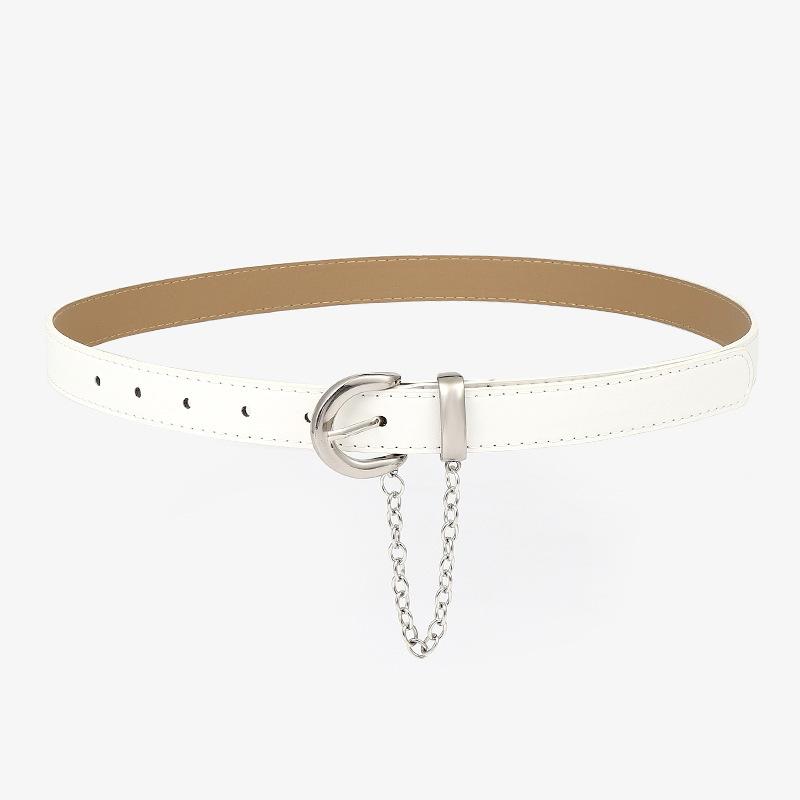 

Серебряная пряжка панк-цепочка декоративная пряжка ремень PU Wild цельный юбка джинсы тонкий ремень для женщин 105x2.4cm белый