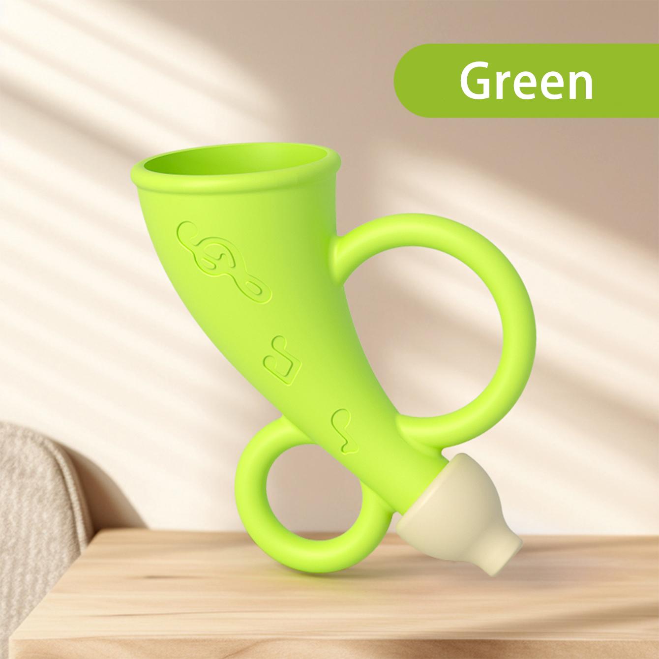 

Детская игрушка силиконовый маленький рожок - можно дуть и жевать, развивающий музыкальный инструмент для раннего развития ребенка