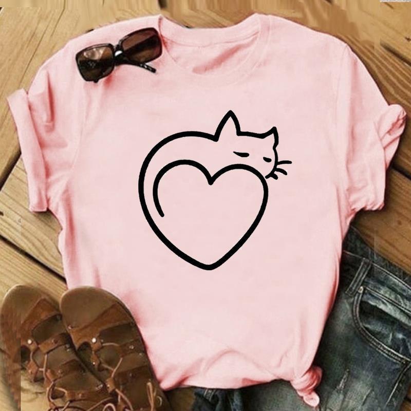 Tricou cu stil minunat Top Fashion Tricou Îmbrăcăminte anii 90 Sweet Cat Pet Ocazional mânecă scurtă Femei Print Lady Femeie Tricou grafic