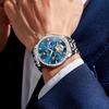 OLEVS Automatic Mechanical Skeleton Diamond Starry Sky Waterproof Date Luminous Watch for Men Stainless Steel Stylish Brand Blue