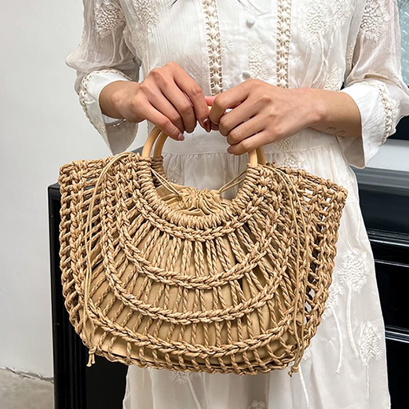 Summer 2026 Handmade Beach Bag Hollow out Woven Handheld Bag Trend Leisure Style Large Tote Bag Beach Vacation Women's Hand Bag