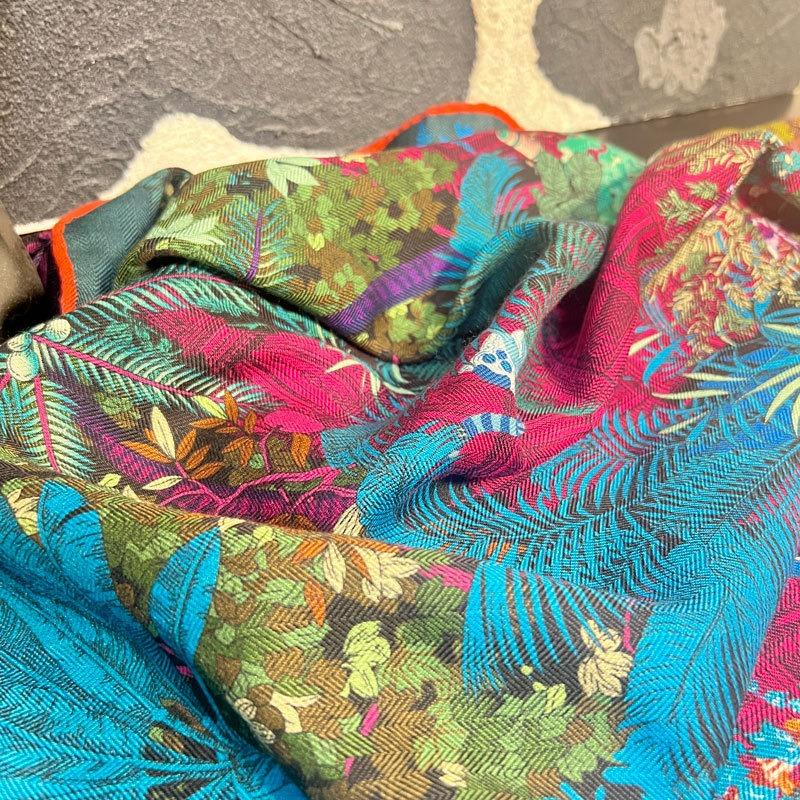 Spring Garden Herringbone Double-sided Printed Silk Scarf Women's Premium Silk Wool Scarf Air Conditioning Shawl