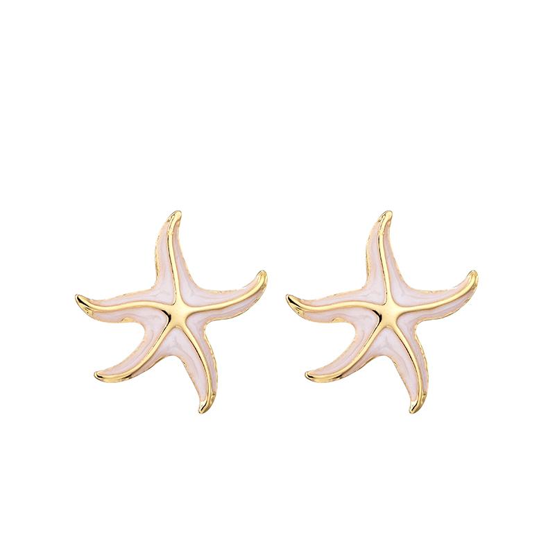 Vintage Starfish Stainless Steel Stud Earrings For Women Enamel Geometric Gold Color Earrings Ocean Beach Summer Jewelry Gift