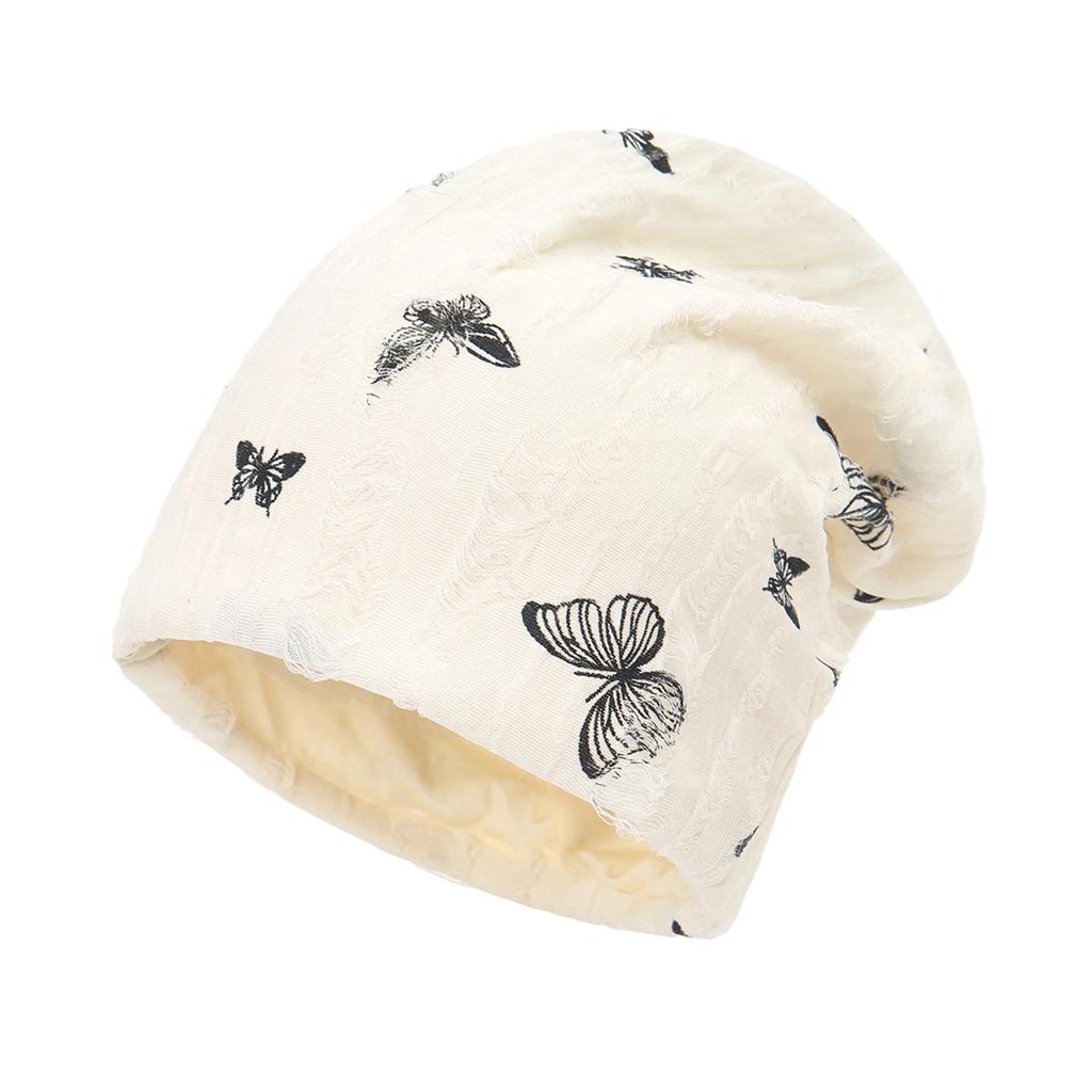Women's Butterfly Print Pleated Stretchy Turban Headwrap Casual Snood Hat