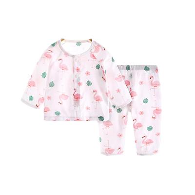 Jaydyequ Baby Pajamas Thin Cotton Long Flamingo 80cm Set, Spring/Summer/Autumn, Gauze, Front-Opening, Sleeves, Girls' Loungewear, Print,